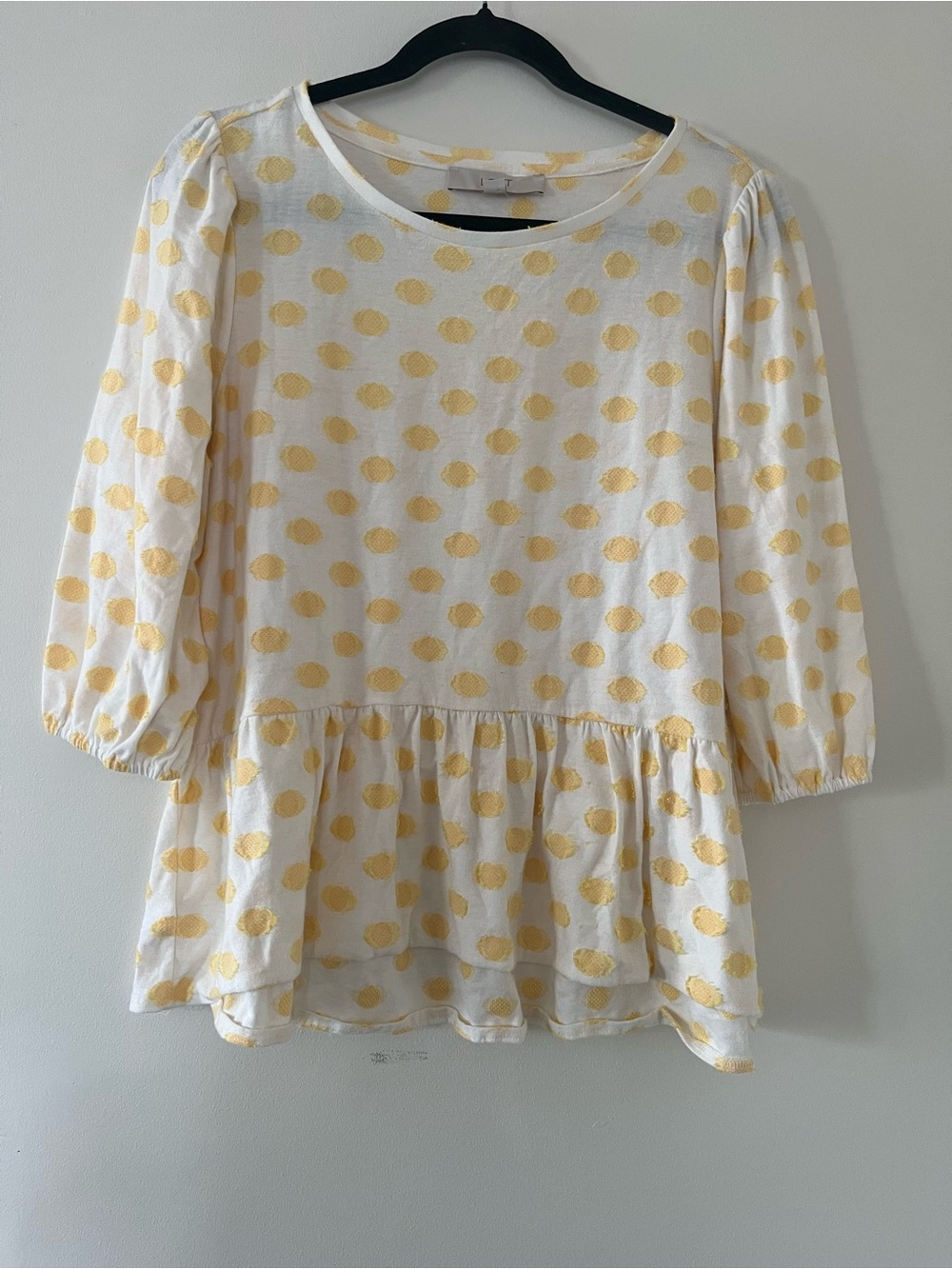 Loft Yellow Polka Dot Peplum Blouse Medium Brunch Spring Feminine Office Career